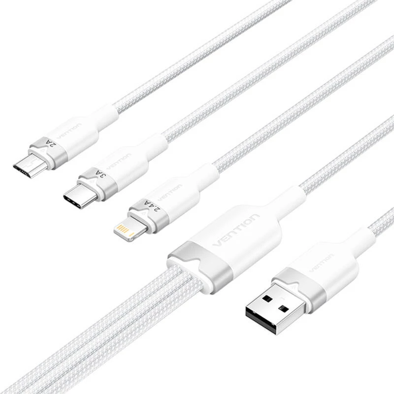 USB 2.0 A auf 3-in-1 3A Kabel Vention CTPWG 1,5 m weiß