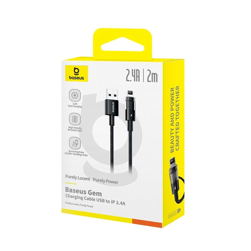 Baseus Gem USB-zu-IP 2,4A Schnellladekabel 2 m Schwarz