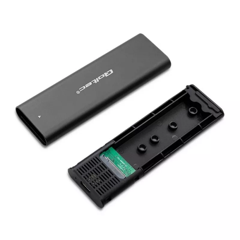 SSD-Gehäuse QOLTEC 50312 Schwarz für einzelnes M.2 SATA-Laufwerk, USB Type-C (USB 2.0 / 3.2 Gen 1)