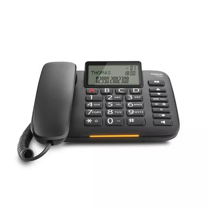Analoges Telefon Gigaset DL380 mit Anruferkennung, kabelgebundener Hörer, schwarz