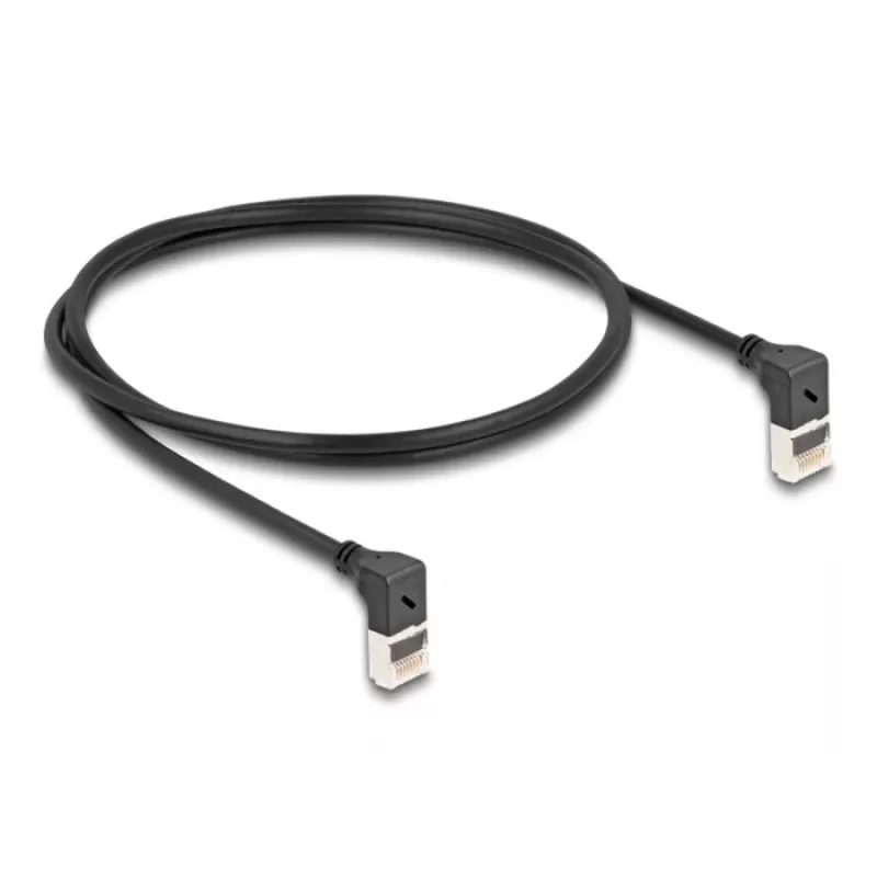 Netzwerkkabel DeLOCK RJ45 Cat.6A S/FTP schlank 90° nach oben 1m Schwarz