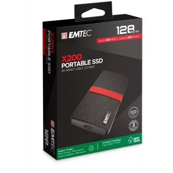 EMTEC SSD Power Plus X200 - SSD - 128 GB - extern (tragbar) - USB 3.1 Gen 1 (USB-C-Anschluss) (ECSSD128GX200)