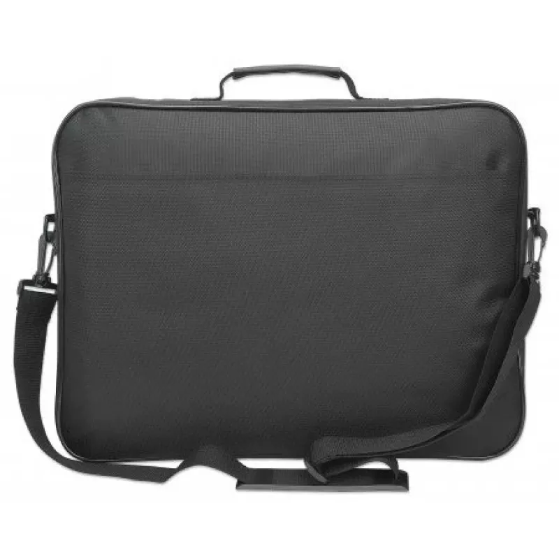 Manhattan Cambridge Laptoptasche 17,3 Zoll, Clamshell-Design, Schwarz, LOW COST, Zubehörfach, Dokumentenfach auf der Rückseite, Schultergurt (abnehmbar), entspricht Targus CN418EU, Notebook-Tasche, drei Jahre Garantie