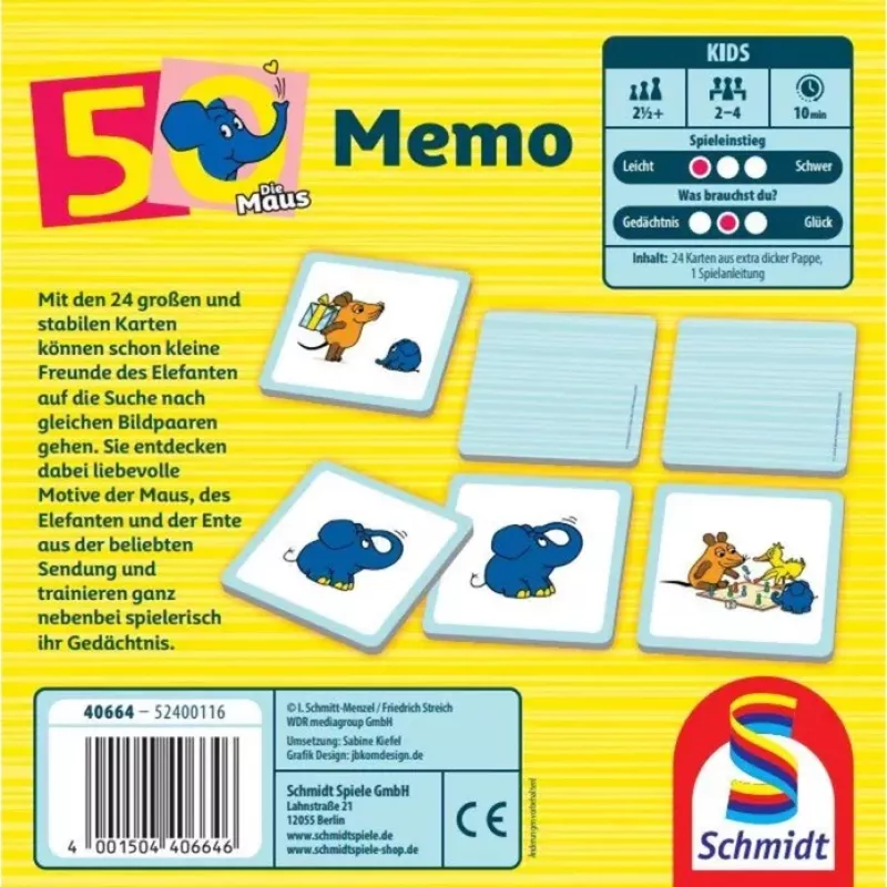 Die Maus: Elefanten-Memo, 50. Geburtstag, Memory-Spiel