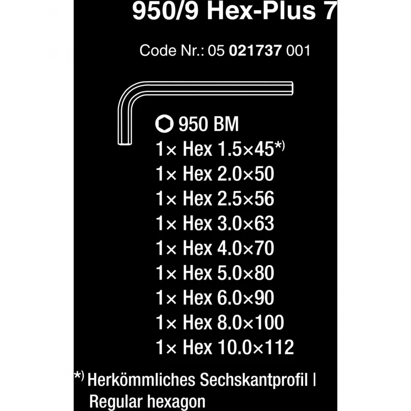 L-förmiger Inbusschlüsselsatz Wera 05021737001