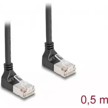 Netzwerkkabel DeLOCK RJ45 Cat.6A S/FTP schlank 90° nach unten 0,5 m schwarz