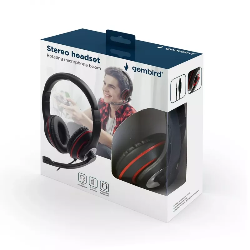 Kabelgebundenes Gaming-Headset GEMBIRD MHS-03-BKRD — binaural, ohrumschließend, 3,5 mm, 1,8 m Kabel, rot/schwarz