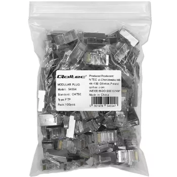 Modularer RJ45-Stecker QOLTEC 54554 CAT5e FTP, 100 Stück, silber, Kunststoff, 11×22×18 mm