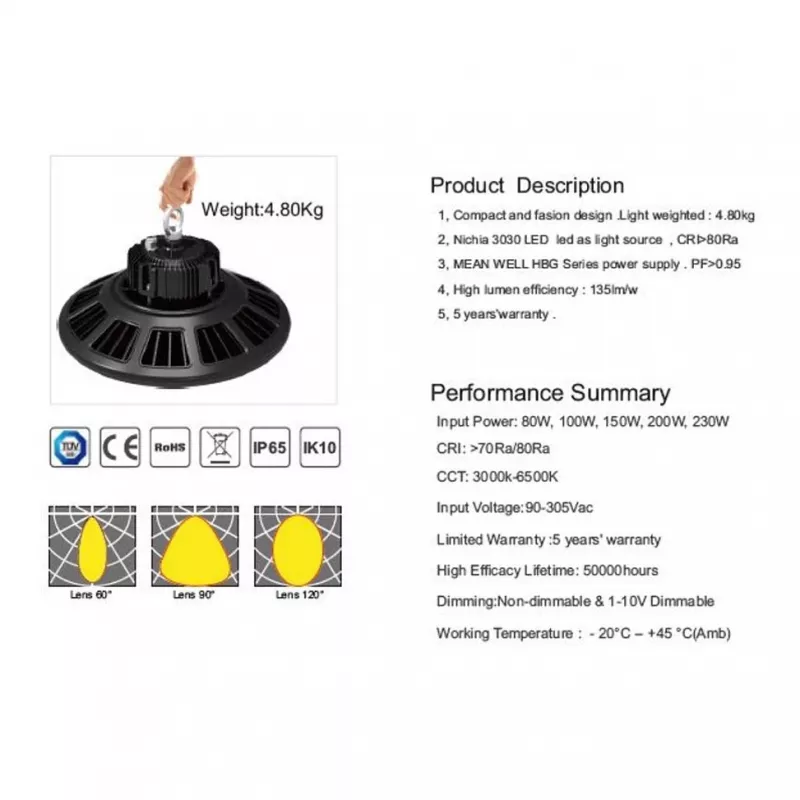 Synergy 21 LED Spot Pendelleuchte UFO 150W für Industrie-/Lagerhallen cw 90° DIM