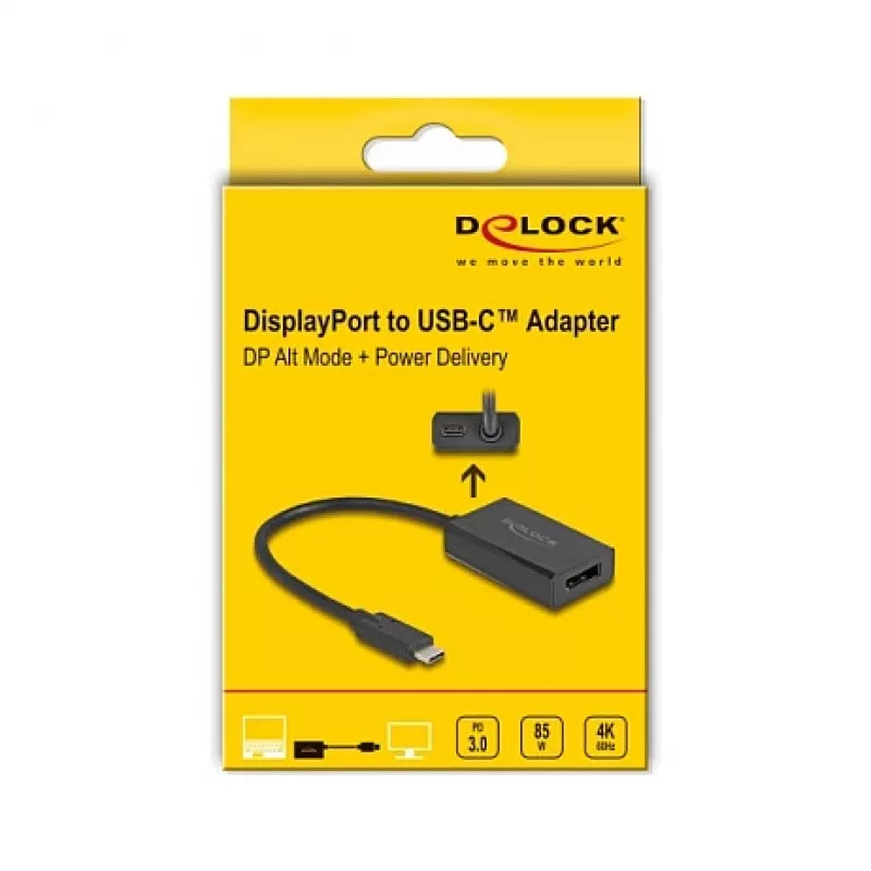 Adapter DisplayPort female zu USB Type-C male DeLOCK 4K PD 85W