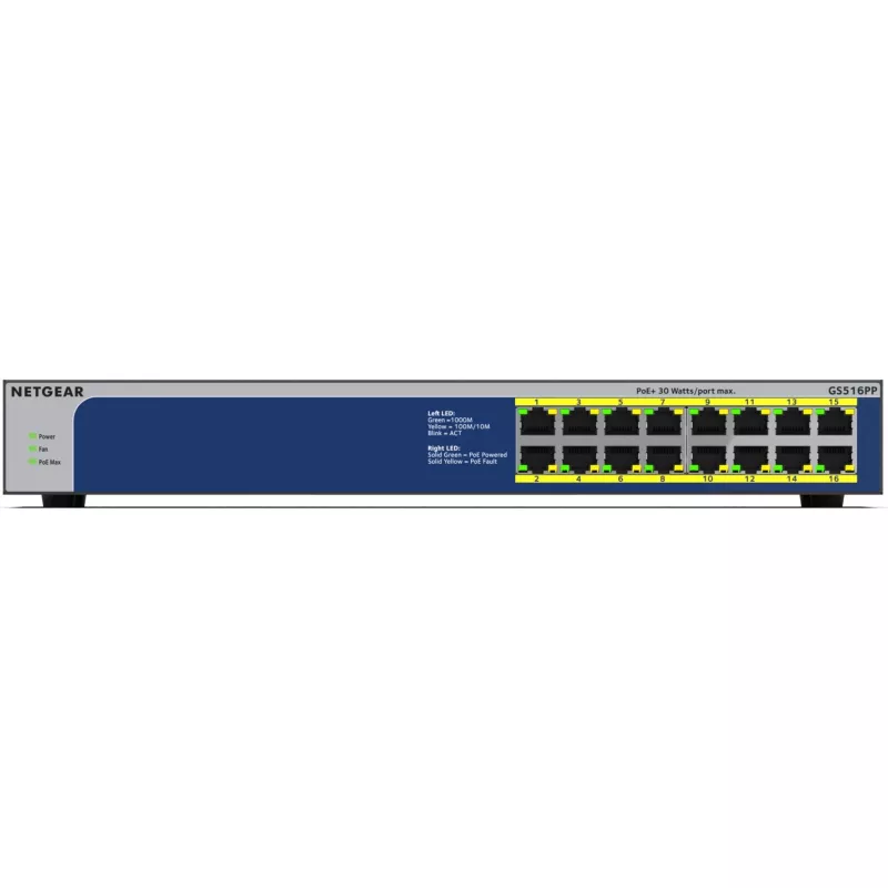 NETGEAR GS516PP Unmanaged Gigabit Ethernet (10/100/1000) Power over Ethernet (PoE) Blau, Grau