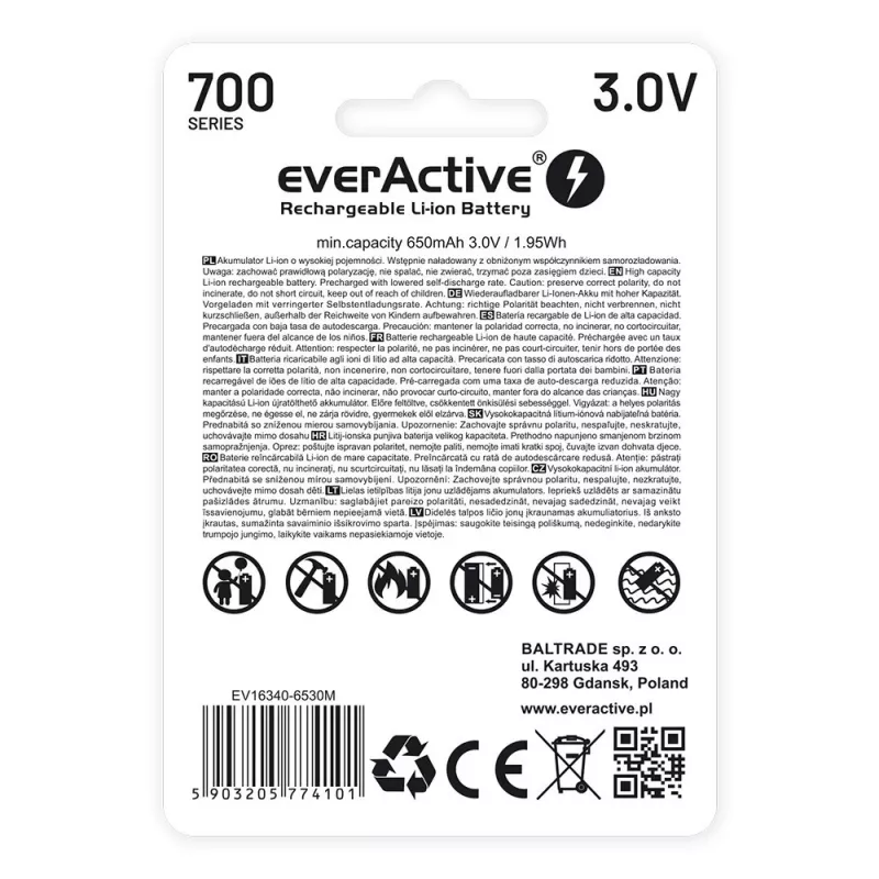 Wiederaufladbare Batterie everActive EV16340 700mAh 3V mit Micro-USB-Ladefunktion