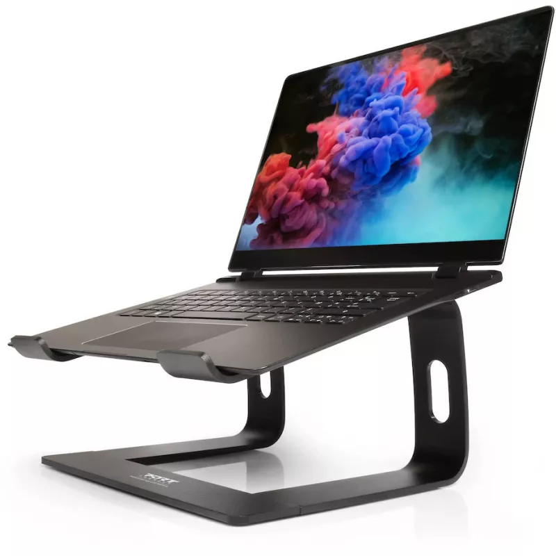 Laptopständer Port Designs 901103 — Aluminium und Schwarz, für Laptops bis 15,6 Zoll, Breite 260 mm, Tiefe 145 mm, Höhe 225 mm