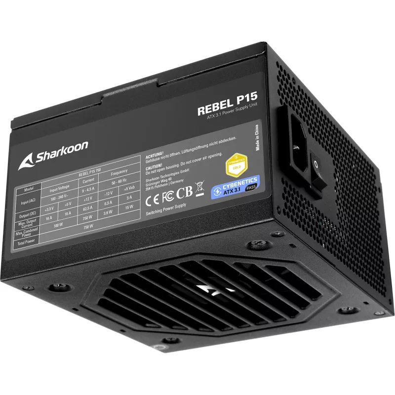 Netzteil Sharkoon Rebel P15 750, 750 W, 1x 12-Pin High-Power-GPU-Anschluss, 4x PCIe, modulare Verkabelung