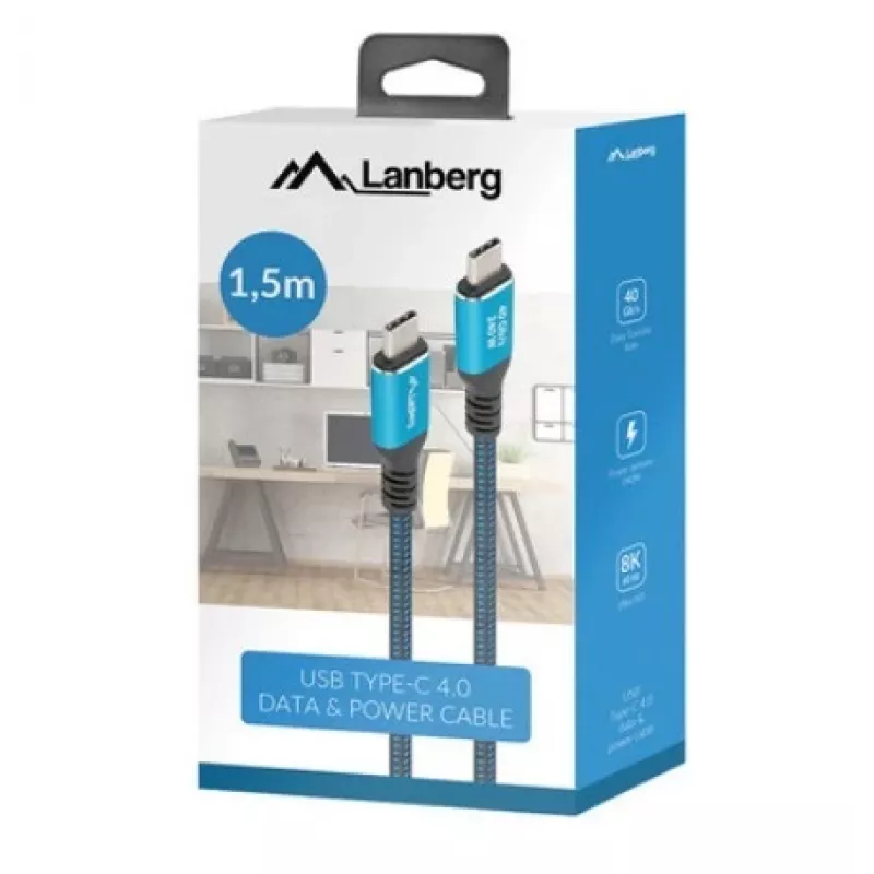 USB-C Kabel M/M USB4 1,5M 240W 60Hz Schwarz-Blau