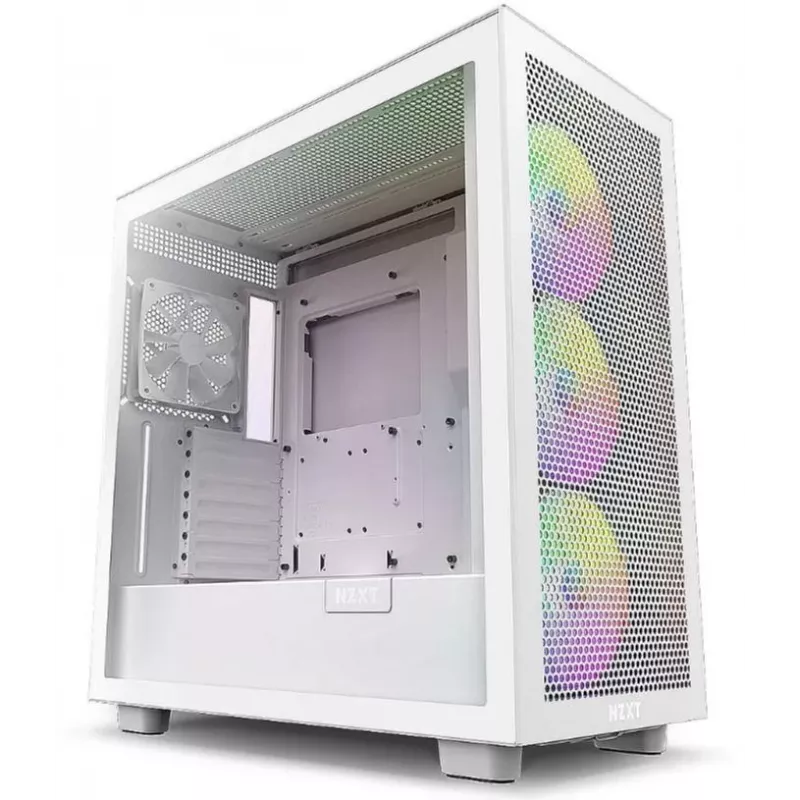 PC-Gehäuse NZXT H7 Flow RGB Midi Tower Weiß — gehärtetes Glas, EATX, vorne 3×120mm, USB-C