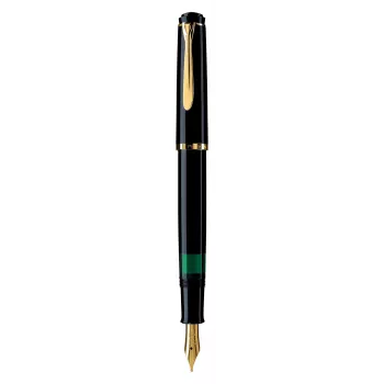 Pelikan M200, Schwarz, Gold, Integriertes Füllsystem, Harz, Gold, Italic-Feder, Gold, Edelstahl