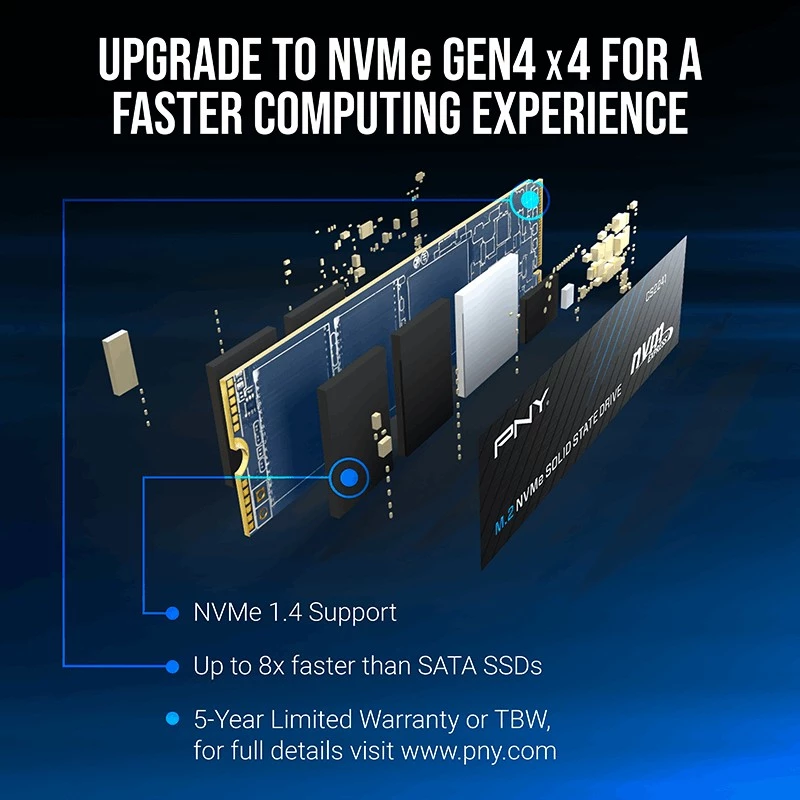 SSD PNY CS2241 M.2 NVMe PCIe 4.0 1 TB – Lesen 5100 MB/s, Schreiben 3200 MB/s