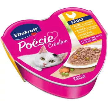 Nassfutter für Katzen Vitakraft Poesie Creation SOS — Huhn mit Gemüse, 85 g Schale, ausgewachsene Katzen, Protein 8 %, Fett 4,5 %