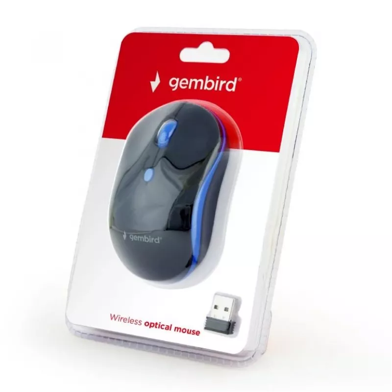 Kabellose optische Maus Gembird MUSW-4B-03-B, RF, beidhändig, 1600 DPI, 4 Tasten, batteriebetrieben, blau/schwarz