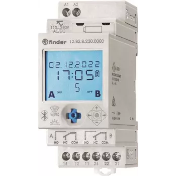 Finder Zeitschaltuhr für Hutschiene 12.B2.8.230.0000 2 Wechsler 30 A 400 V/AC Astronomisch, Zufallsschaltung, Jahresprogramm