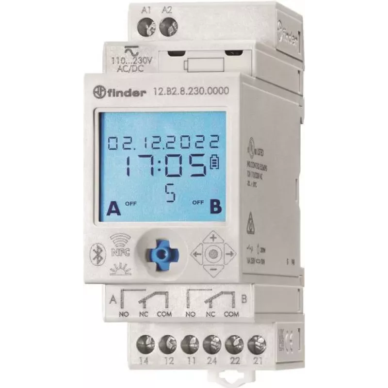Finder Zeitschaltuhr für Hutschiene 12.B2.8.230.0000 2 Wechsler 30 A 400 V/AC Astronomisch, Zufallsschaltung, Jahresprogramm