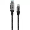 Ethernet-Kabel USB-A 3.2 Gen1 Stecker > RJ-45 Stecker, LAN-Adapter schwarz/Silber, 5 Meter, geflochtene Textilummantelung