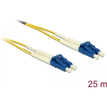 Glasfaserkabel DELOCK 80158 OS2 25 m, 2x LC auf 2x LC, 9 µm, Vollduplex, Gelb/Blau