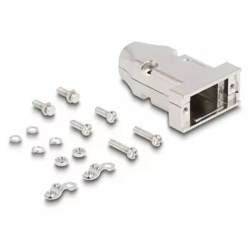 Kabeltülle DELOCK D-Sub-Gehäuse für 9-polig Stecker/Buchse mit Zugentlastung, silber, Kunststoff, 31,6×46,2×15,6 mm