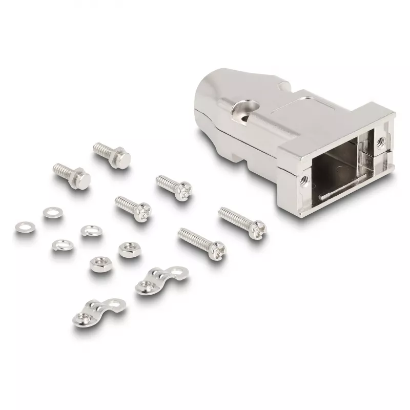 Kabeltülle DELOCK D-Sub-Gehäuse für 9-polig Stecker/Buchse mit Zugentlastung, silber, Kunststoff, 31,6×46,2×15,6 mm