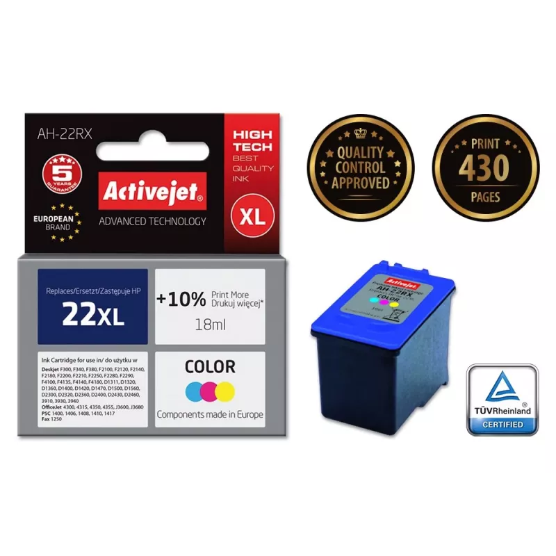 Activejet AH-22RX Tinte (Ersatz für HP 22XL C9352A; Premium; 18 ml; Farbe)