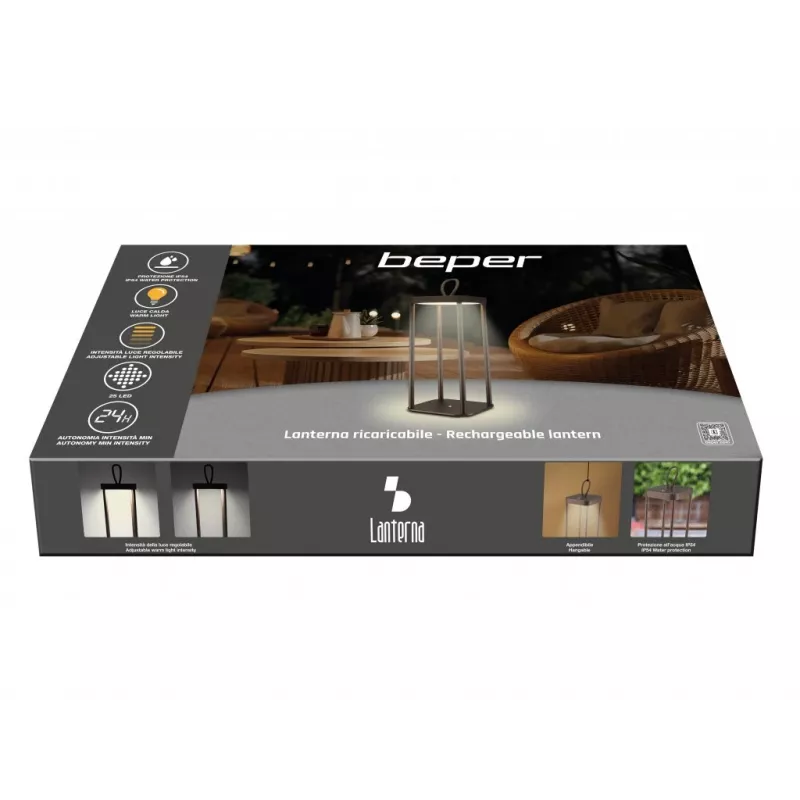 Wiederaufladbare Laterne Beper P207ILI102 in Corten-Optik, tragbare batteriebetriebene Lampe