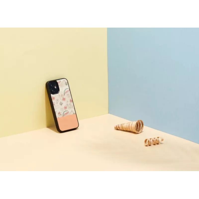 Schutzhülle Man and Wood für iPhone 12 mini — pinke Blume auf schwarz