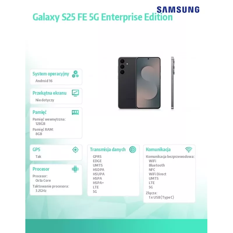 Smartphone Samsung Galaxy S25 FE S731 6,7 Zoll Dynamic AMOLED 2X, 8GB RAM, 128GB, 5G, 50MP Triple-Kamera, 4900 mAh, IP68, Jet Black