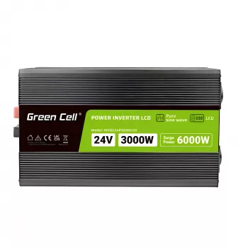 Auto-Wechselrichter Grün Cell INVGC24P3000LCD 24V 3000W Reiner Sinus, 230V 50Hz, LCD, Typ F