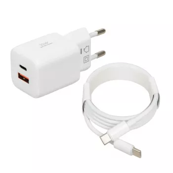 USB-Ladegerät IBOX ILUC42W 42W (max. 33W), 1×USB-C PD3.0, 1×USB-A QC3.0, 100–240V, weiß