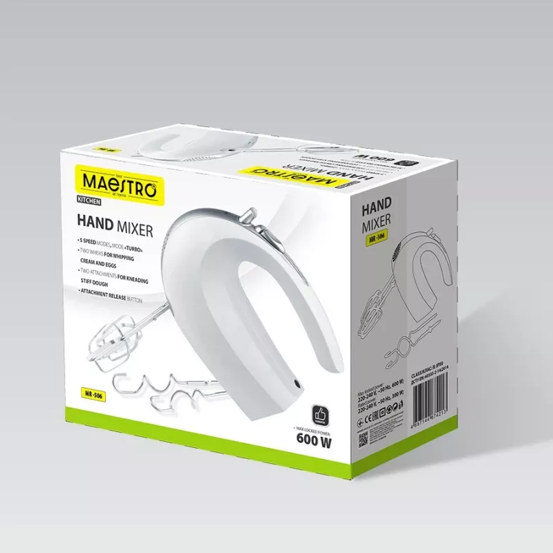Handmixer Maestro MR-506 – 2-Gang, weiß, kompakter Küchenmixer
