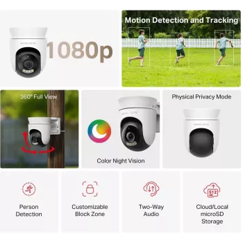 IP-Überwachungskamera MERCUSYS MC500 1080p WDR Wi‑Fi Außen-Glühbirne IP65 PoE/DC 2‑Wege-Audio 340° Schwenk 9x optischer Zoom