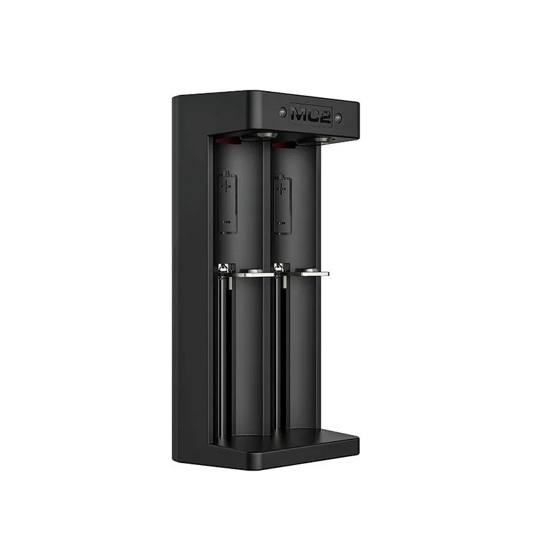 XTAR Dual-Slot Li-Ion-Akkuladegerät für 18650 Zellen, USB-C-Eingang, 2 Schächte, schwarz, LED-Anzeigen