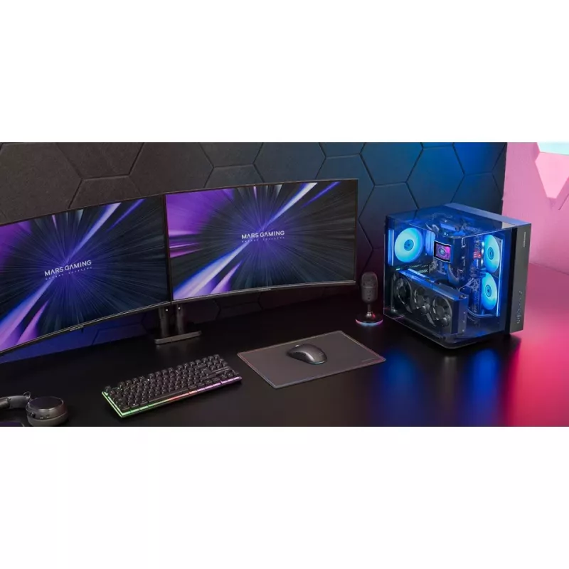PC Midi Tower Gehäuse TACENS Mars Gaming MC-INFINIOLITE, Schwarz, Temperglas, unterstützt ATX/Micro-ATX/Mini-ITX, 120 mm Lüfter