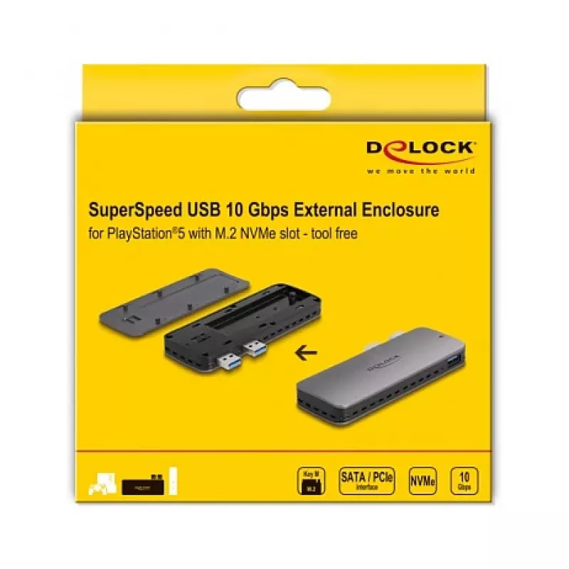 SSD-Gehäuse DeLOCK USB 3.2 Gen 2 für PlayStation5 M.2 NVMe werkzeuglos