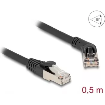 Netzwerkkabel DeLOCK RJ45 Cat.6A S/FTP 45° abgewinkelt zu gerade 0,5 m schwarz