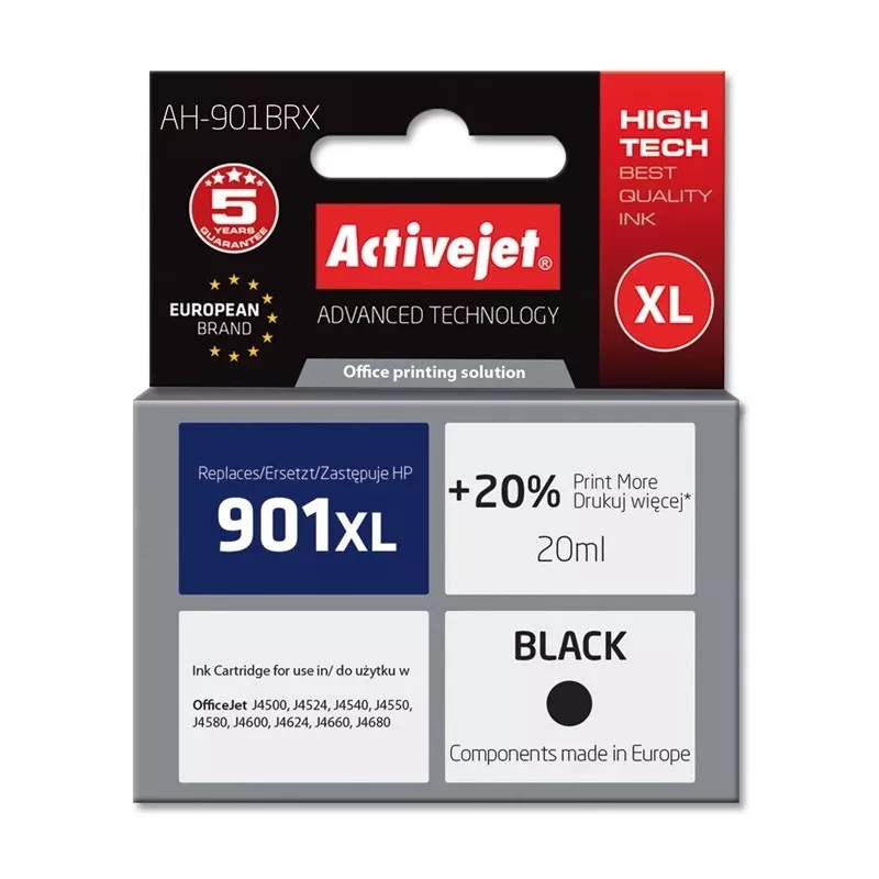 Activejet AH-901BRX Tinte (Ersatz für HP 901XL CC654AE; Premium; 20 ml; schwarz)