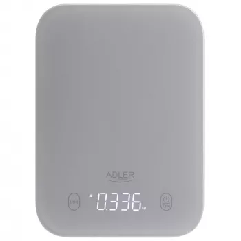 Küchenwaage Adler AD 3181, gehärtetes Glas, 10 kg Kapazität, 1 g Genauigkeit, LCD-Anzeige, grau