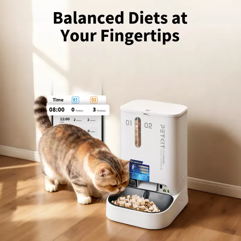 Automatischer Futterspender PETKIT YumShare Dual-hopper 2 mit Kamera, 5 L Kapazität, ABS und Edelstahl 304, Weiß
