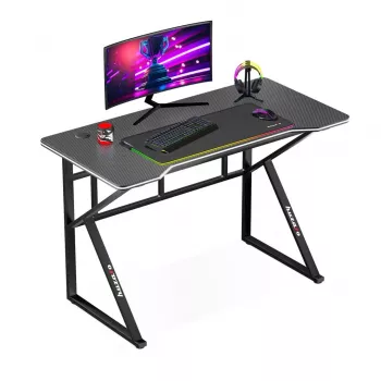 Gaming-Schreibtisch huzaro Hero 1.6 Schwarz — gerader Tisch aus MDF/Carbon 1200×600×750 mm, Metallgestell