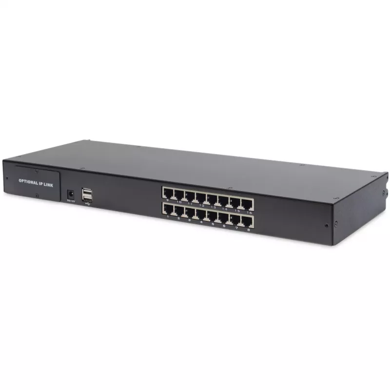 19 Zoll LCD KVM Konsole DIGITUS DS-72211-5US, 16-Port Cat 5, 1366x768, US International Tastatur