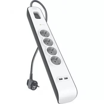 Steckdosenleiste Belkin 525J mit 4 Schuko-Steckdosen und 2 USB-A-Anschlüssen, 2 m Kabel