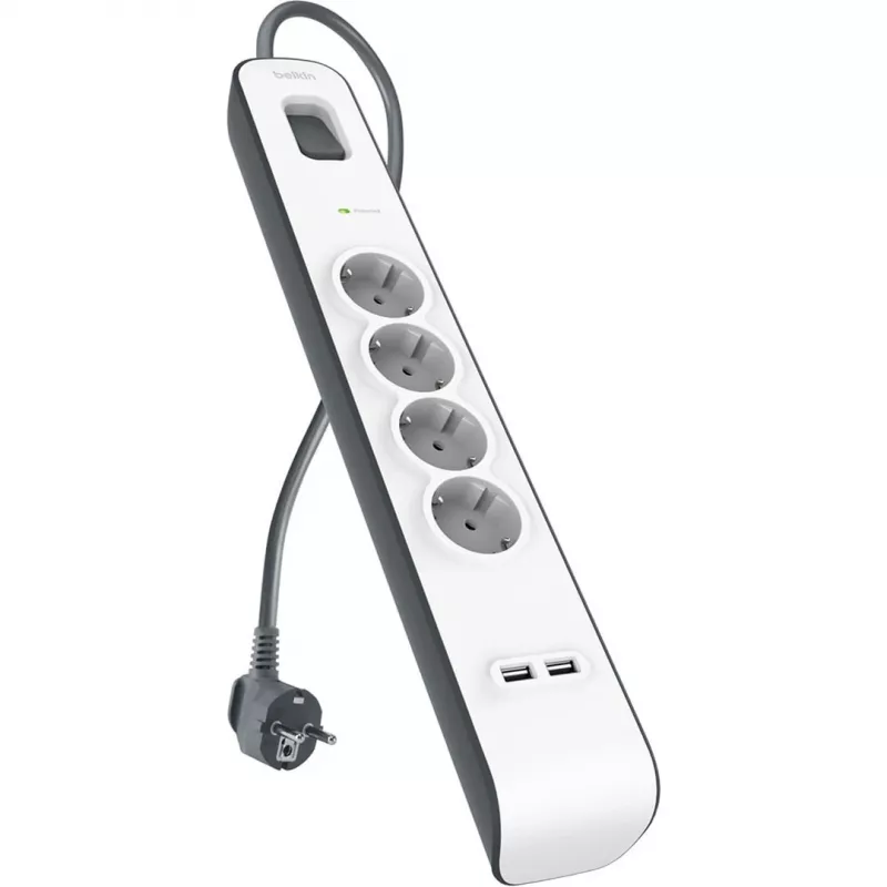 Steckdosenleiste Belkin 525J mit 4 Schuko-Steckdosen und 2 USB-A-Anschlüssen, 2 m Kabel