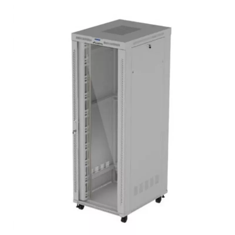 Rack-Schrank LANBERG FF01-8047-12SL 47U 800x1000 mm grau mit vorderen und hinteren Glastüren und Platz für LCD-Panel